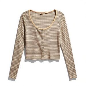 Levi’s Ribbed Henley Crop Top Long Sleeve Button Front 80% Cotton Women’s Large